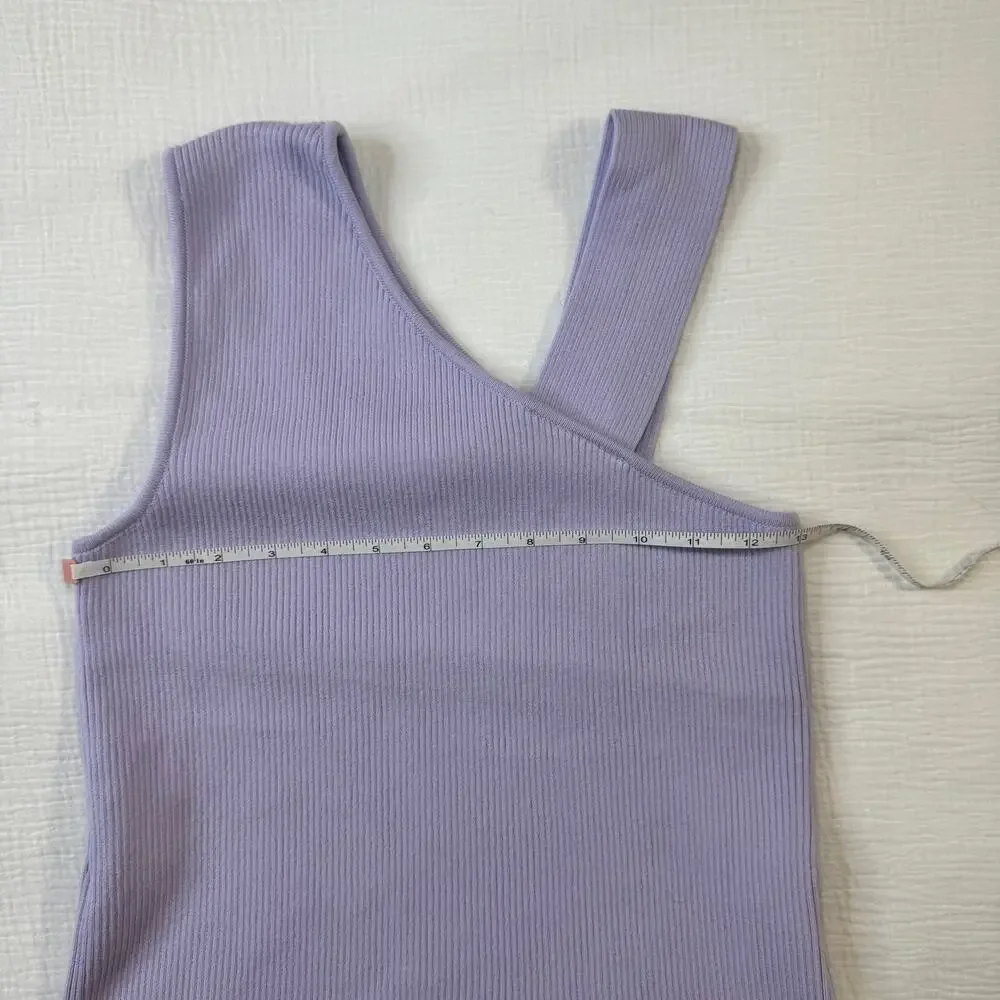 DSTLD Asymmetrical Ribbed Knit Tank Top Lilac Purple Lavender Women’s Medium - Picture 6 of 13